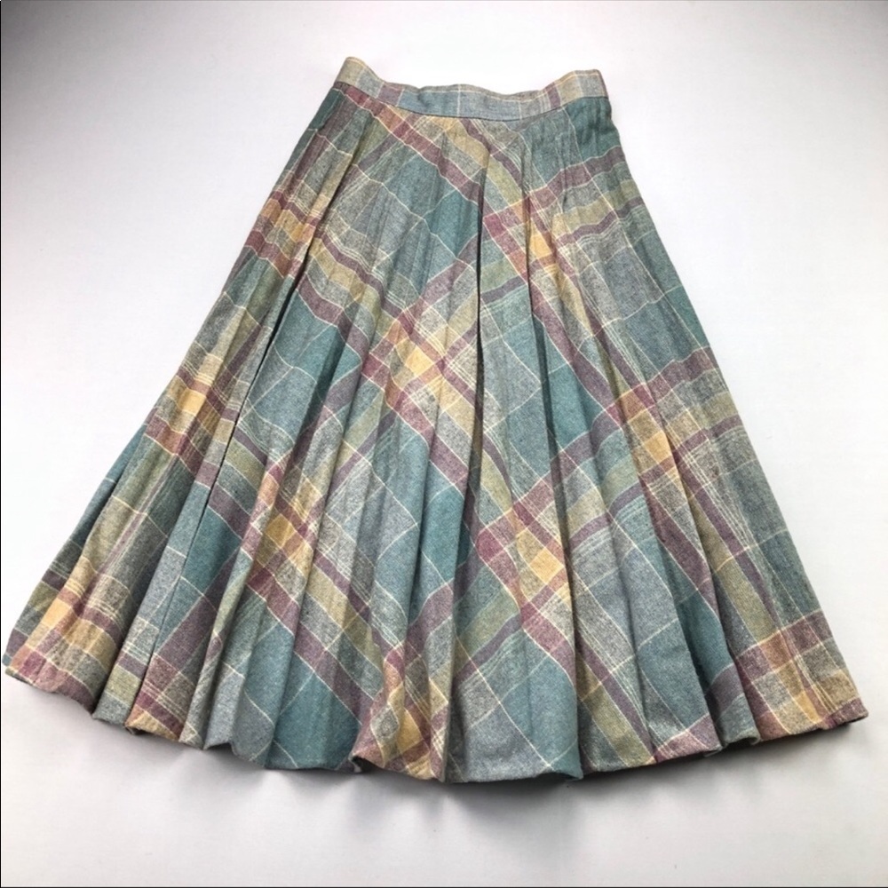 Vintage Wool Plaid Skirt Easter Spring Colors EUC